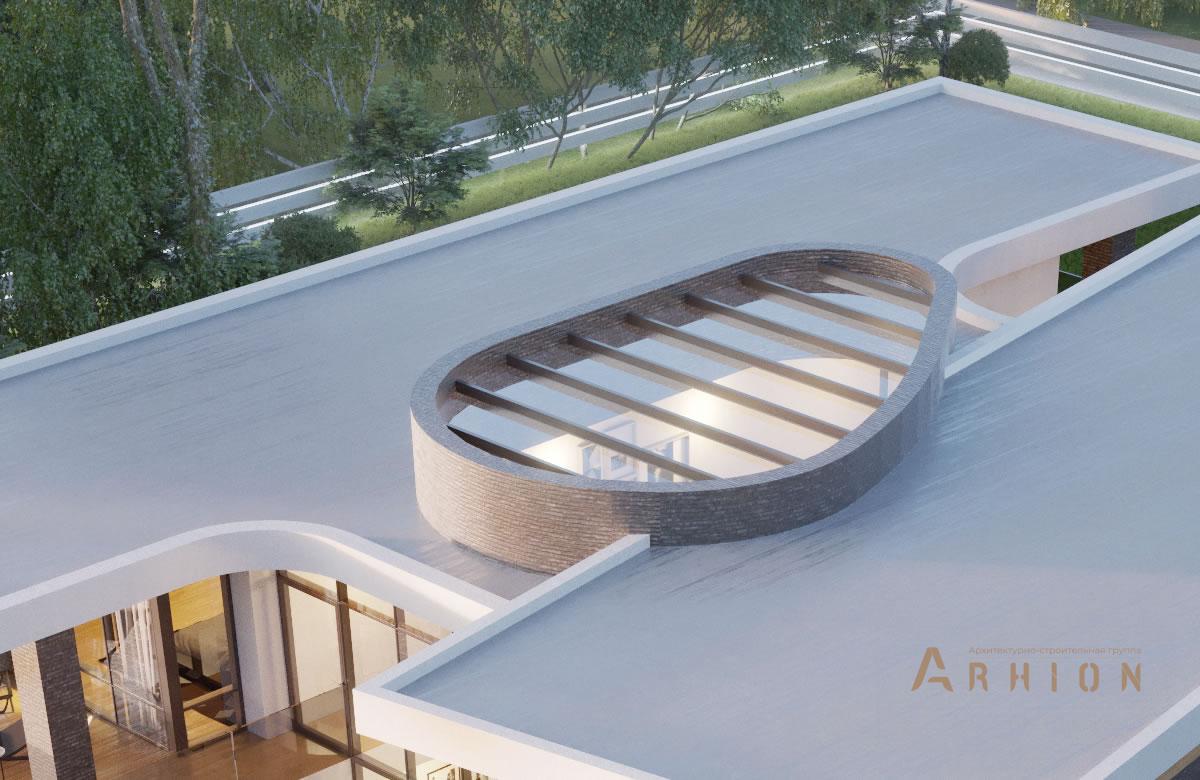 3. Проект двухэтажного дома в стиле хай-тек с плоской кровлей , rh-558, площадью - 558 кв c сауной, терассой, балконом, гаражом, вторым светом